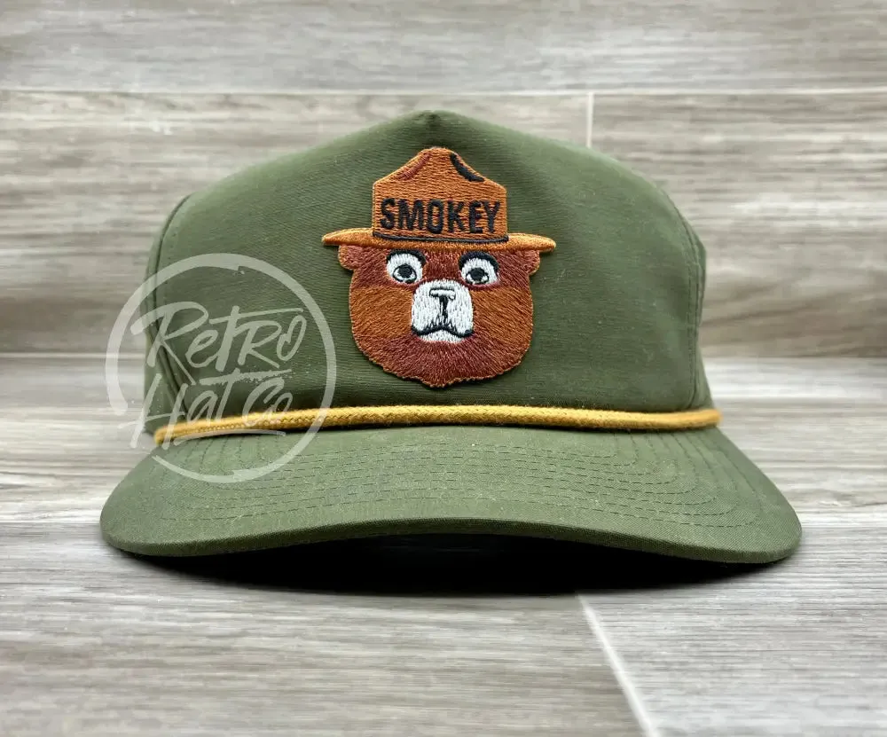 Smokey the Bear on Olive Retro Rope Hat w/Yellow Rope