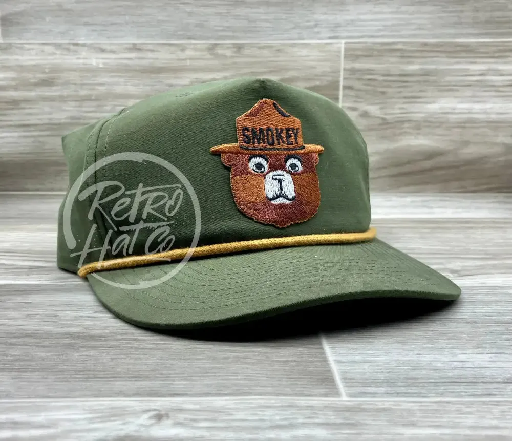 Smokey the Bear on Olive Retro Rope Hat w/Yellow Rope