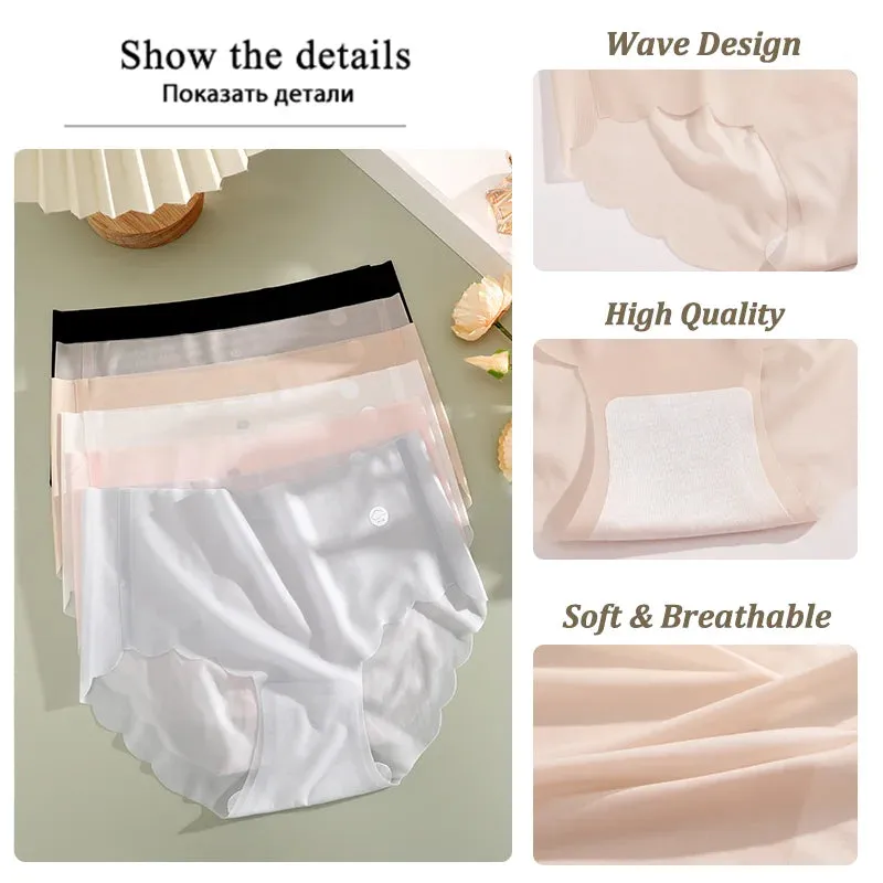 Summer Ice Silk Seamless Transparent Briefs Women's Panties Ultra-thin Sexy Seamless Breathable Underwear Rippled Edge Female