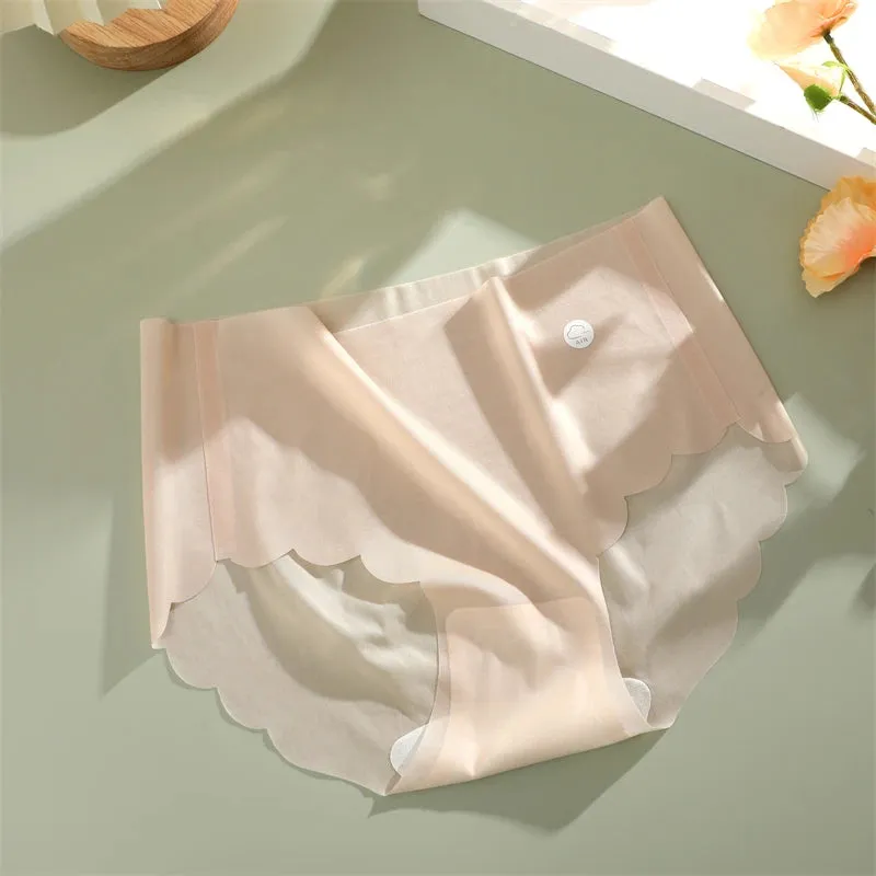 Summer Ice Silk Seamless Transparent Briefs Women's Panties Ultra-thin Sexy Seamless Breathable Underwear Rippled Edge Female