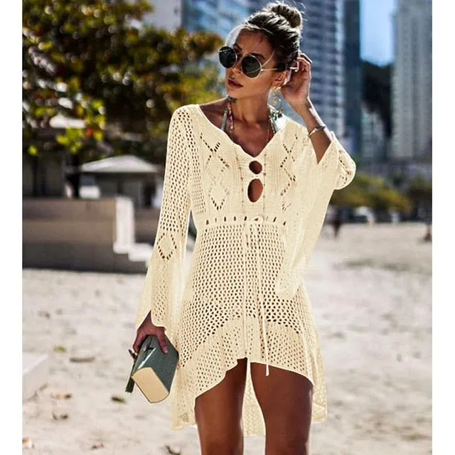 Swimsuit Cover-up Beach Bathing Suit Beach Wear Knitting Swimwear Mesh Beach Dress Tunic Robe