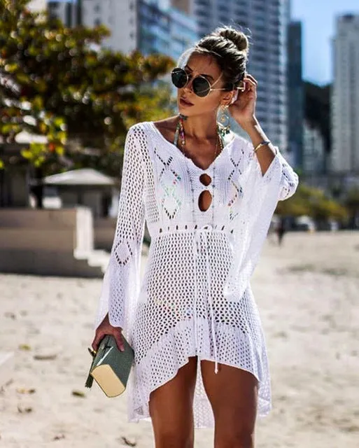 Swimsuit Cover-up Beach Bathing Suit Beach Wear Knitting Swimwear Mesh Beach Dress Tunic Robe