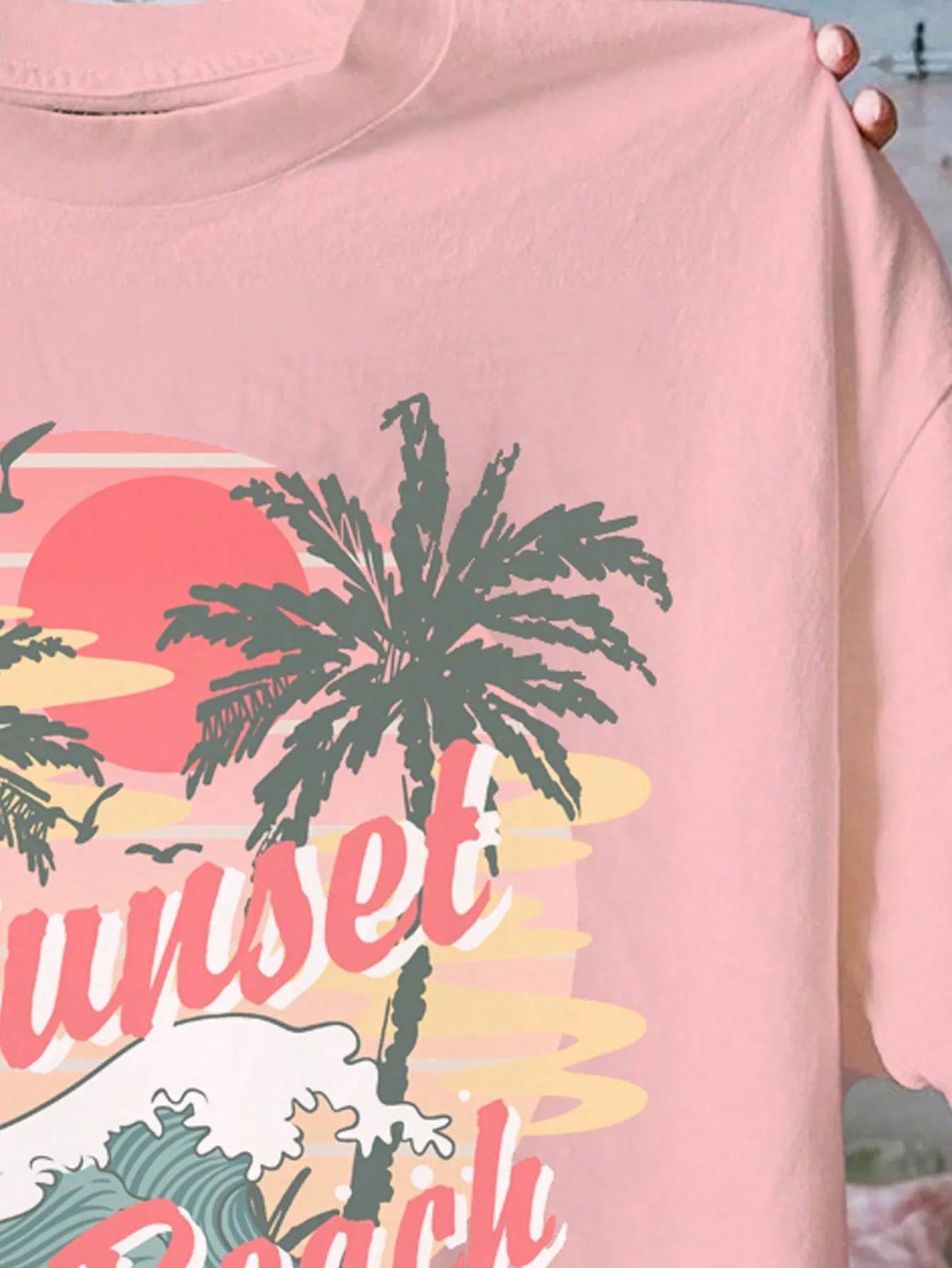 Teen Girl Casual And Simple Short Sleeve T-Shirt With Summer Landscape Print, Suitable For Summer