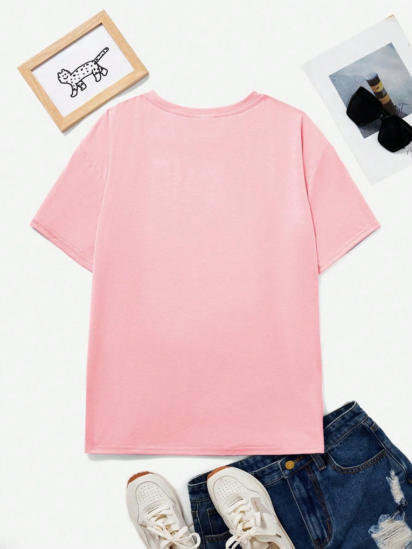 Teen Girl Casual And Simple Short Sleeve T-Shirt With Summer Landscape Print, Suitable For Summer