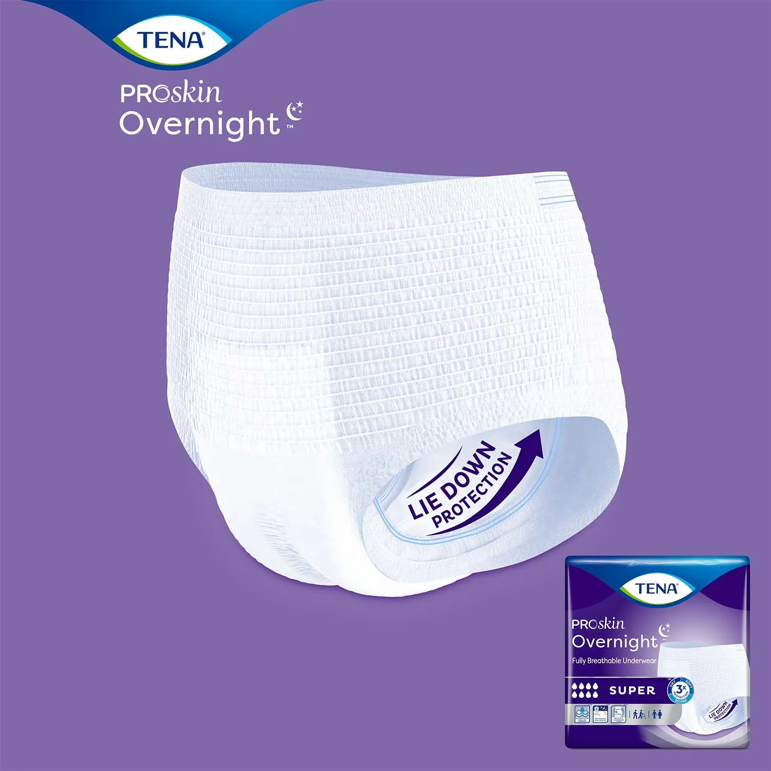 TENA ProSkin Overnight Super Protective Incontinence Underwear 55"- 66", Heavy Absorbency, Unisex, X-Large