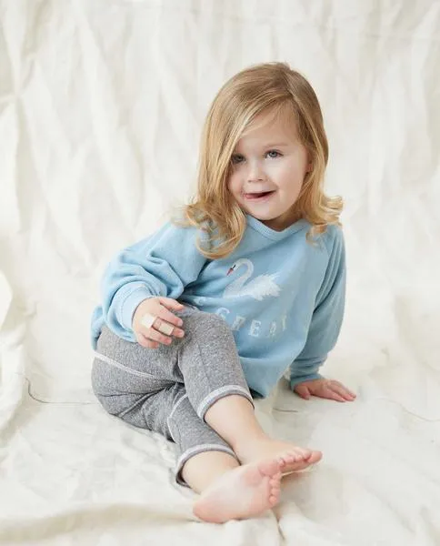 THE GREAT - The Little College Sweatshirt With Swan Graphic in Pale Blue