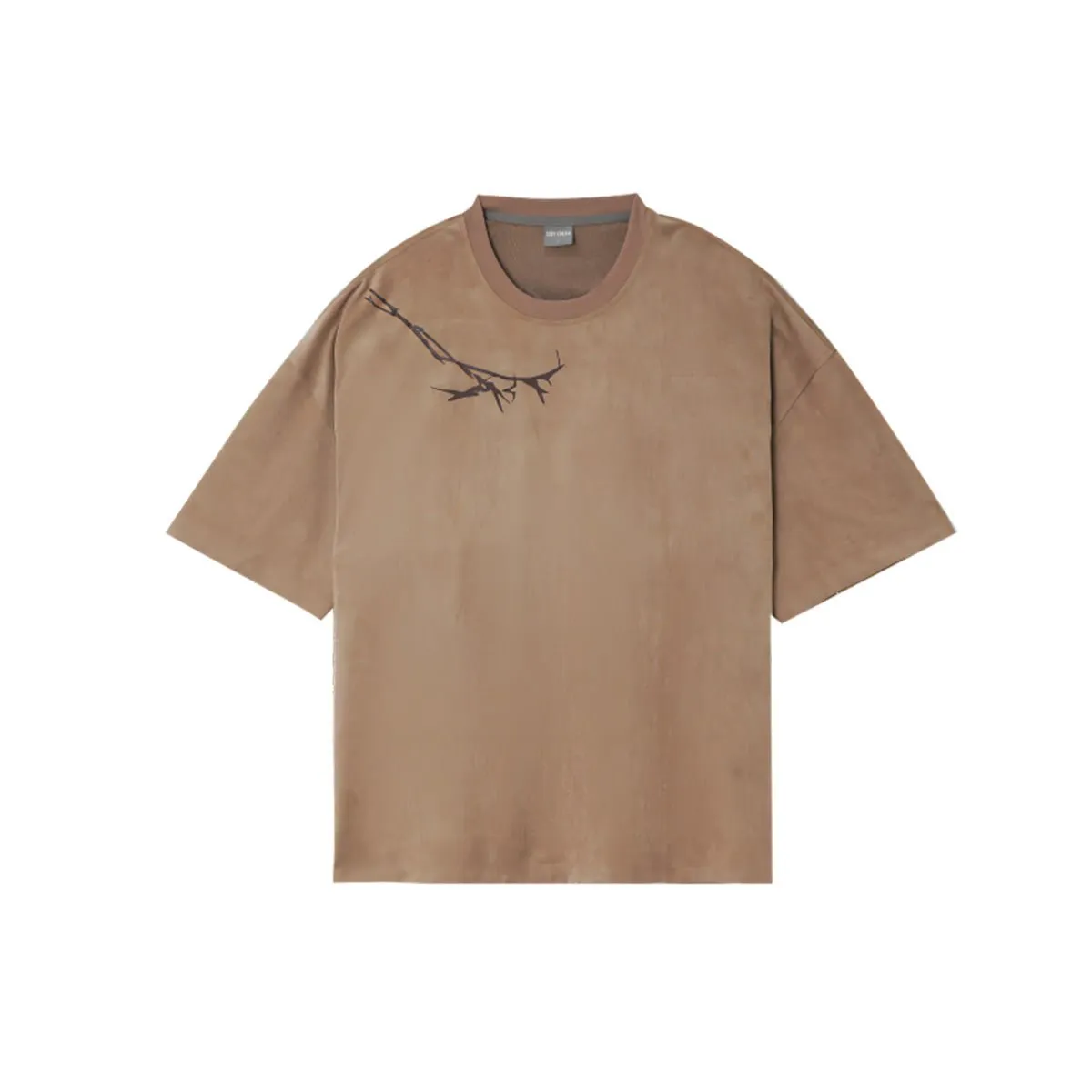 Tree Branch Detail Suede Loose-fit Brown Tee