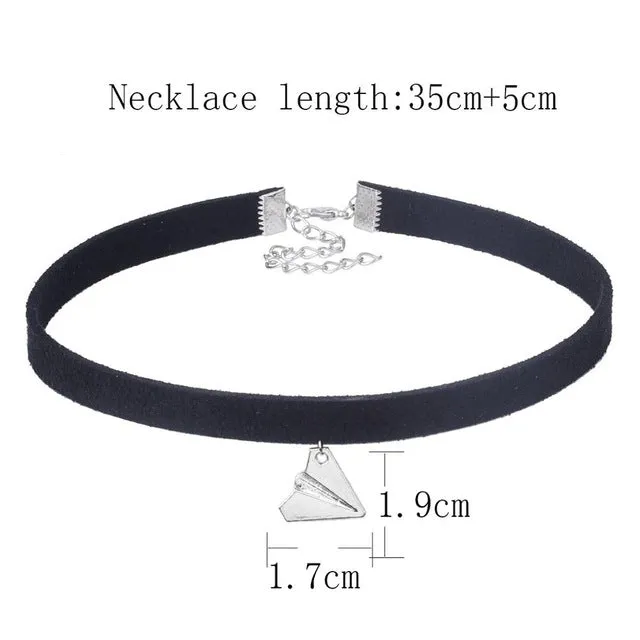 Triangle Personality Fashion Black Choker Necklaces Harajuku Pendant Necklace Beads Pendant Chokers Charm Hot Sale TAIJI NS3324