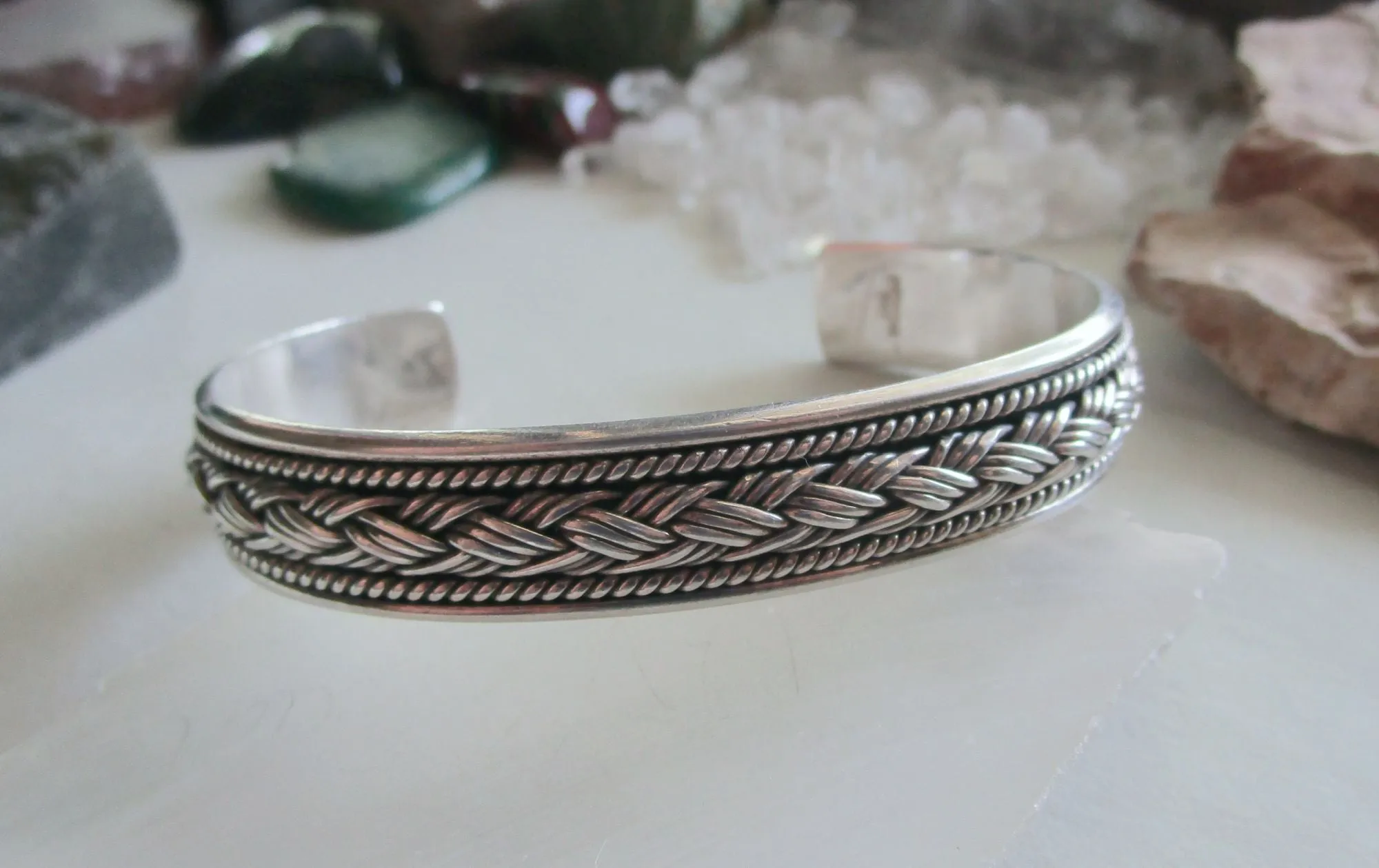 Vintage 925 Sterling Silver Braided Cuff Bracelet