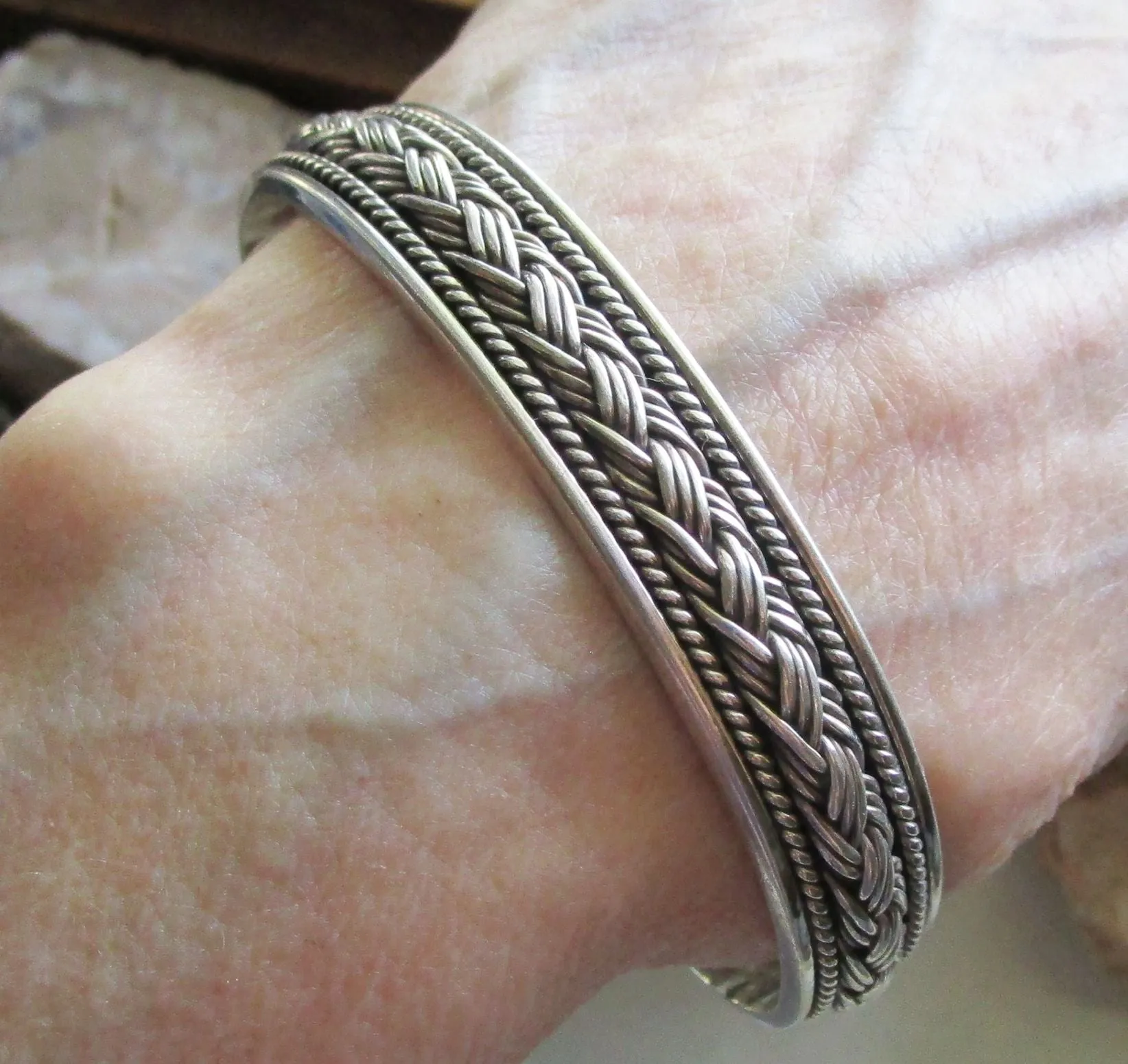 Vintage 925 Sterling Silver Braided Cuff Bracelet