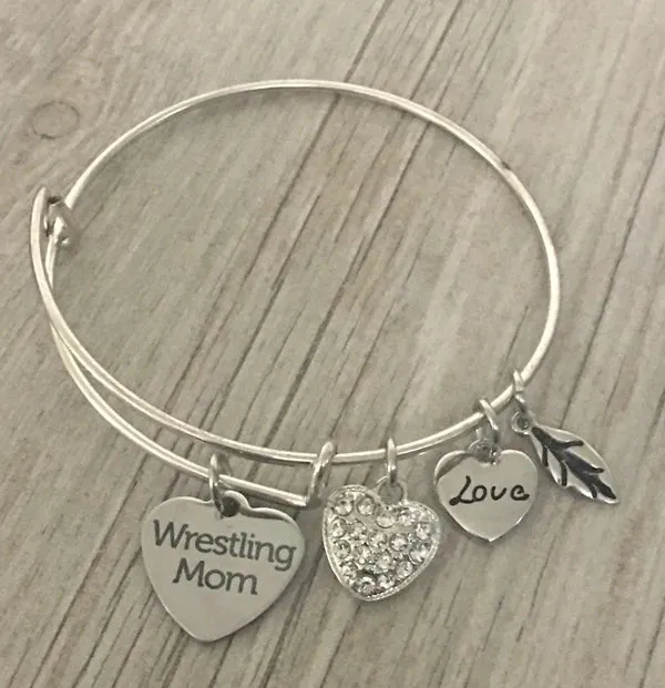 Wrestling Mom Charm Bangle Bracelet